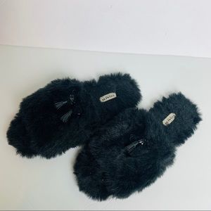 Coach Zoe Fur Slip On Black Slippers Sz 9
